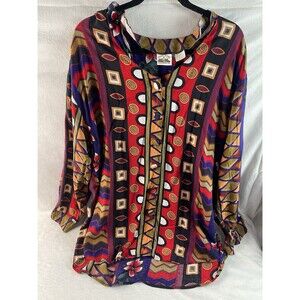 Pearl River Clothing Co Vintage 90s Rayon Abstract Geometric Button-Up Blouse 1X